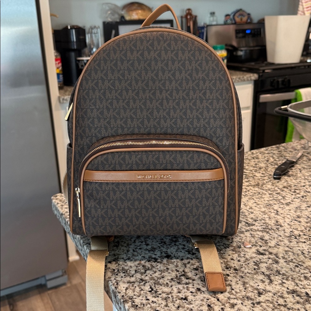 Michael Kors Signature Black and Tan Backpack